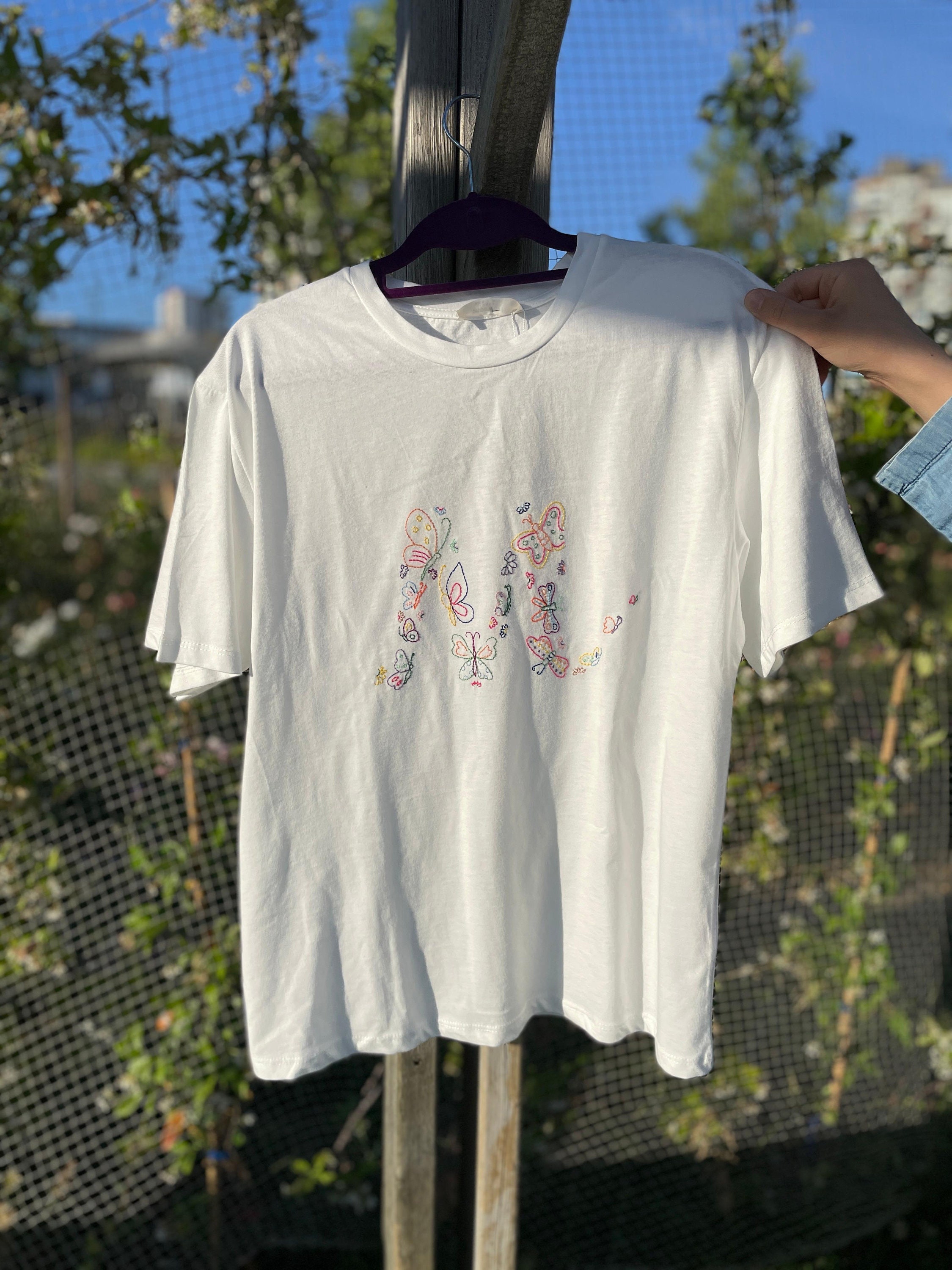 White Floral Butterfly Embroidered Cotton Shirt