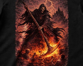 Grim Reaper T-Shirt | Gothic Dark Fantasy Shirt | Heavy Metal Graphic Tee | Occult Skull Shirt | Vintage Horror | Unisex Black Streetwear