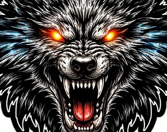 Wütender Wolf Vinyl Aufkleber • Dark Gothic Werwolf Aufkleber • Heavy Metal Horror Aufkleber • Aggressiver Wolfskopf Aufkleber • Gitarrenkoffer Aufkleber
