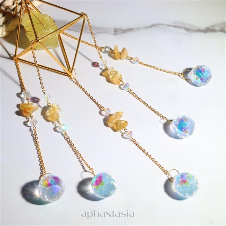 Gemstone Crystal Suncatcher Window Prism Decor Boho Decoration Room Charm Decor Rainbow Maker Wind Chime aventurine window charms image 5