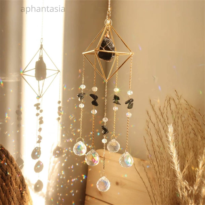 Gemstone Crystal Suncatcher Window Prism Decor Boho Decoration Room Charm Decor Rainbow Maker Wind Chime aventurine window charms Black obsidian