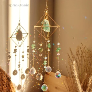 Gemstone Crystal Suncatcher Window Prism Decor Boho Decoration Room Charm Decor Rainbow Maker Wind Chime aventurine window charms Aventurine green