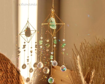 Gemstone Crystal Suncatcher Window Prism Decor Boho Decoration Room Charm Decor Rainbow Maker Wind Chime aventurine window charms