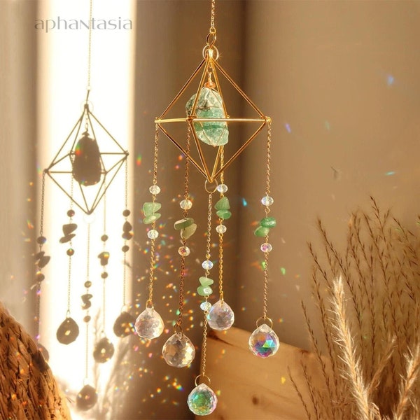 Gemstone Crystal Suncatcher Window Prism Decor Boho Decoration Room Charm Decor  Rainbow Maker Wind Chime aventurine window charms