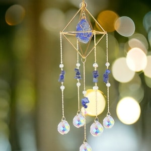 Gemstone Crystal Suncatcher Window Prism Decor Boho Decoration Room Charm Decor Rainbow Maker Wind Chime aventurine window charms Cyanite blue