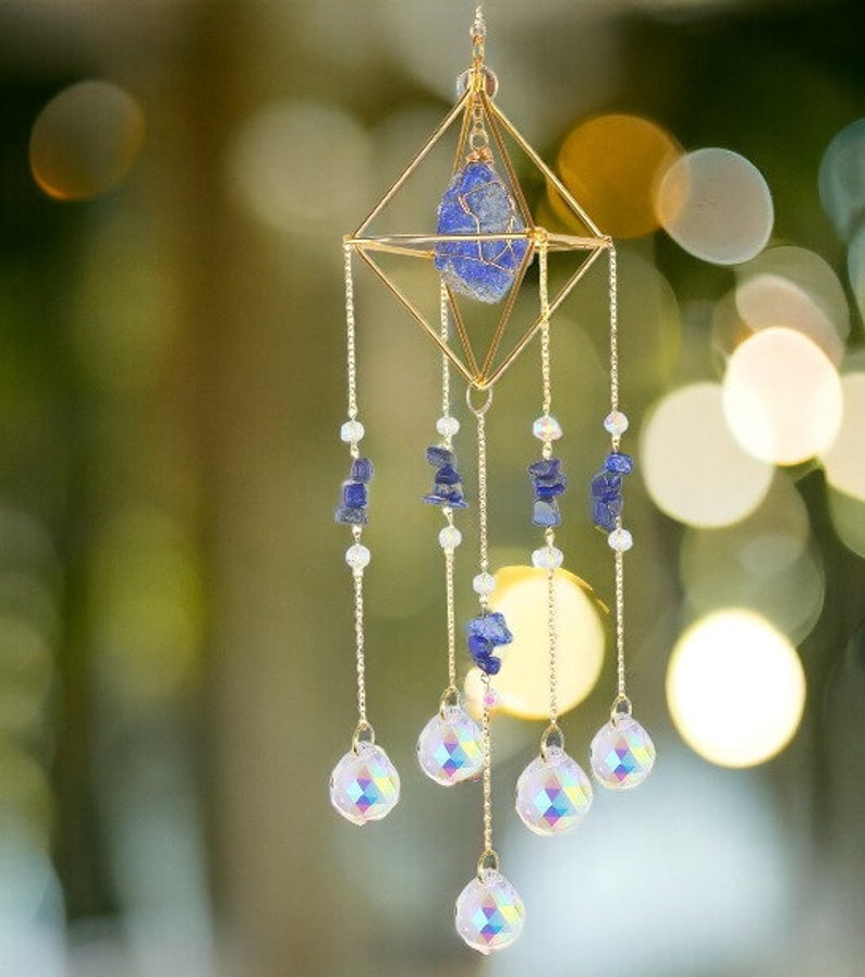 Gemstone Crystal Suncatcher Window Prism Decor Boho Decoration Room Charm Decor Rainbow Maker Wind Chime aventurine window charms Cyanite blue