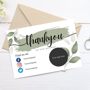Bearbeitbare druckbare minimalistische Dankeskarte für kleine Unternehmen, Wasserfarbe, Canva-Vorlage