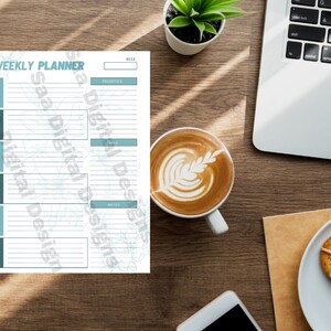 Printable Weekly Planner Blue Flowers PDF Download