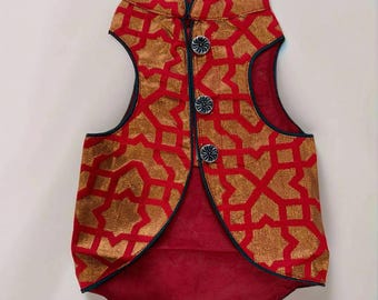 Red/Gold design Sherwani, Indian dog outfit, Indian pet sherwani, pet wedding outfit, dog sherwani, Embroidered dog Sherwani, Dog Wear