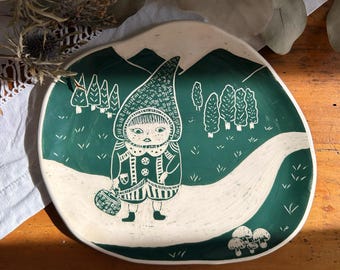 Ardìca ceramic plate with sgraffito decoration