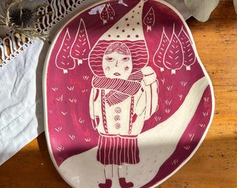 Norèa ceramic plate with sgraffito decoration