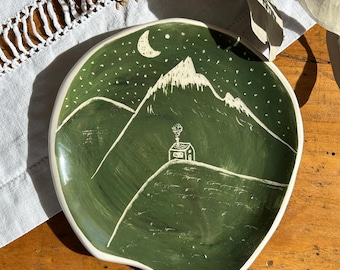 Handmade Ceramic Plate ALPI | Sgraffito | Wall Art or Serving Tray | Made in Faenza