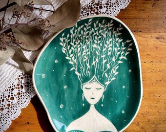 Handmade Ceramic Plate REBIRTH | Sgraffito | Wall Art or Serving Tray | Made in Faenza