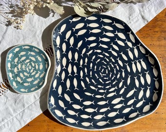Handmade Ceramic Plate SARDINE | Sgraffito | Wall Art or Serving Tray | Made in Faenza