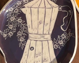 Handmade Ceramic Plate BALENA+B | Sgraffito | Wall Art or Serving Tray | Made in Faenza