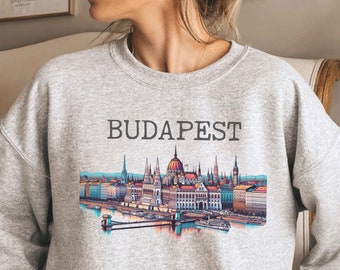 Budapest Skyline Shirt, Colorful Budapest Hoodie or Crewneck Sweatshirt, Unique Gift for City Lovers, Hungary Shirt, City Skyline Art