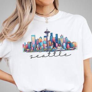 Seattle Skyline T-shirt Premium Comfort Colors Crewneck Tee Seattle Washington Souvenir Shirt American City Skyline Gift for Seattle Lovers