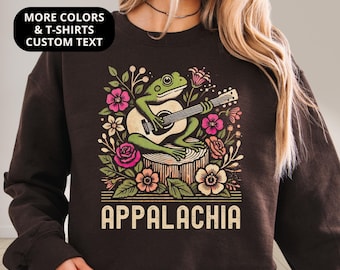 Appalachia Sweatshirt Vintage Floral Hippie Vibes American Frog Shirt Custom Location Sweater Musical Gift for Guitar Player Music Lover