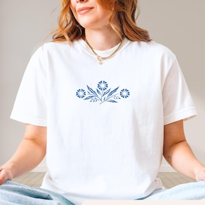 Vintage Blue Cornflower Shirt Retro Kitchen Vibes Inspired by 1970s Kitchenware
