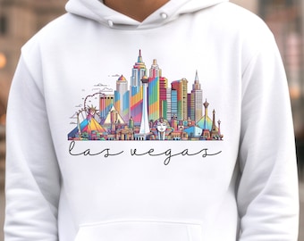 Las Vegas Skyline Sweatshirt, Colorful Las Vegas Hoodie, Gift for Vegas Lovers, Las Vegas Crewneck, Las Vegas Nevada Shirt, City Skyline