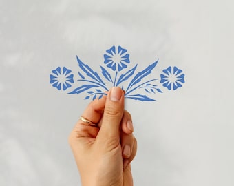 Pegatinas inspiradas en Corningware con diseño vintage de aciano azul