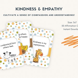 Kindervriendelijkheid en empathie bevestigingskaarten - 50-kaartenpakket, afdrukbaar 5x7, Instant Download PDF & JPG