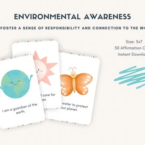 Affirmationskarten für das Umweltbewusstsein von Kindern - 50 Kartenpackung, bedruckbar 5 x 7, Sofortiger Download PDF & JPG