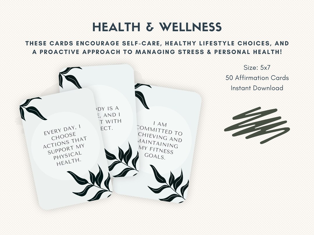 Work Wellness Cards.pdf Health and Wellness Affirmation Cards - 50-card Pack, Printable 5x7 ...