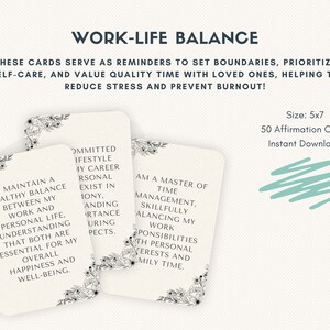 Tarjetas de afirmación de equilibrio entre vida personal y laboral para adultos: paquete de 50 tarjetas, imprimibles 5x7, descarga instantánea de PDF y JPG
