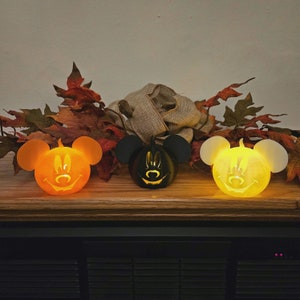Mickey Mouse Pumpkin with Flickering Tea Light Jack O Lantern