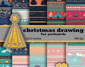 10 Christmas pictures, digital paper, PNG format