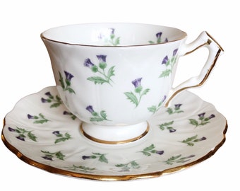 Aynsley Bone China Thistle Tea Cup and Saucer