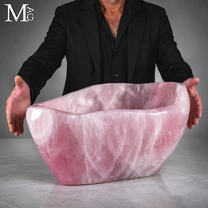 Large Sculptural Washbasin in Solid Rose Quartz from Madagascar — Sculptural Functional Object
