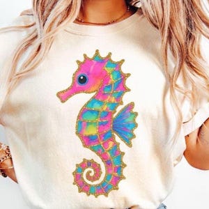 Summer Seahorse PNG, Preppy Summer Vibes Png, Neon Beach Png, Coastal Png, Retro Summer Coquette Png, Girly Summer Png, Seahorse Shirt