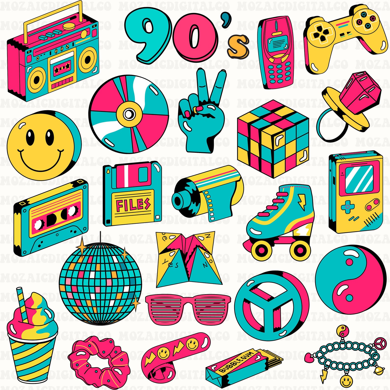 90's Svg Bundle, 90's Party Svg, 90's Clipart, 90's Vibes Svg, I Love ...