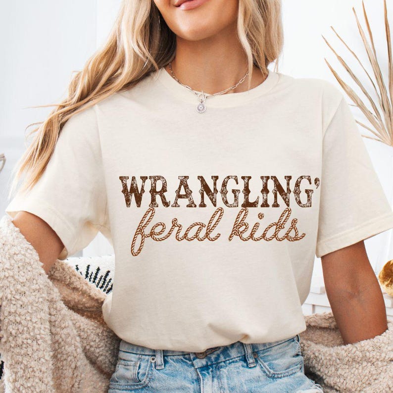 Wrangling Feral Kids Png, Western Shirt, Funny Mom Shirt, Western Mama Png, Feral Kids Png, Raccoon Shirt, Funny Kids Png, Country Mom Png