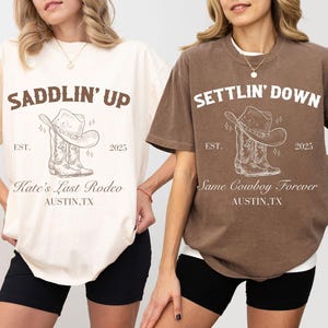 Aangepaste laatste rodeo vrijgezellenfeest shirts, dezelfde cowboy voor altijd, Nashville vrijgezellenfeest, land bruids partij shirt, cowgirl bruids partij shirts