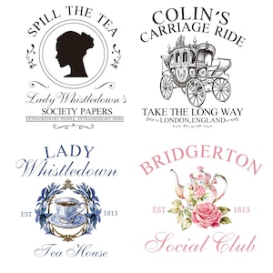 Renverser le thé PNG, Lady Whistledown's PNG, Salon de thé PNG, Colin's Carriage Rides PNG, Bridgerton Svg, Lady Whistledown Society Papers