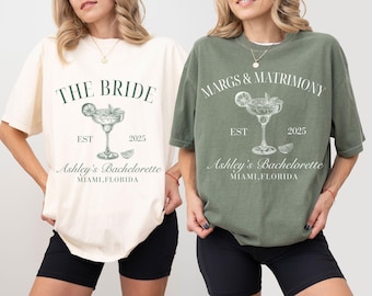 Margs and Matrimony, Bachelorette Party shirts PNG, Personalized Bachelorette Party Shirts, Custom Name and Location Bachelorette Shirts