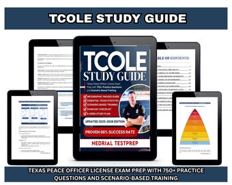TCOLE Studienführer 2026 PDF| Texas Polizeioffizier Prüfungszubereitung | Prüfungsfragen und Antworten auf der Polizeischule | TCOLE pdf-Download-Anleitung
