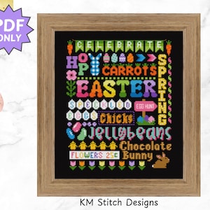 Modern Easter Cross Stitch Pattern for Spring Digital PDF Pattern Instant Download Xstitch Colorful Easter Subway Art