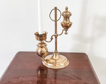 Vintage Brass Candlestick | Solid Brass Chamberstick | Antique Candle Holder | Cottagecore Decor | Traditional English Style