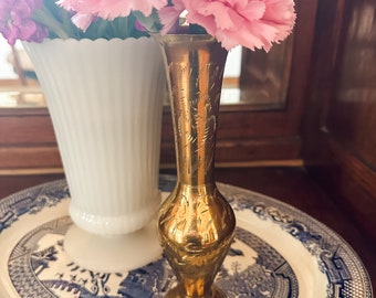 Brass Etched Vase - Vintage Brass Urn