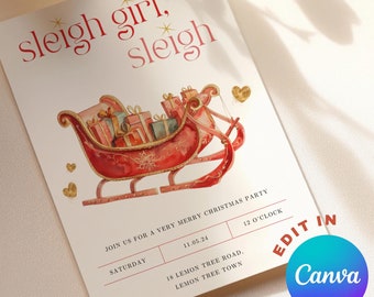 Sleigh Girl, Sleigh, invite for christmas party, girly christmas party invitation, friendmas, holiday party, christmas party invite template
