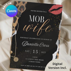 Mob Wife Birthday Invitation, Vintage Aesthetic Old Money Themed Birthday Invite, Canva Template, Digital eVite