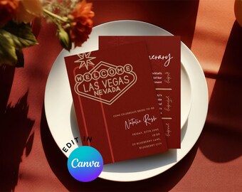 Las Vegas Bachelorette Invitation & Itinerary, Bridal Shower/Bach/Hen Party Weekend Schedule + Invite, Printable/Editable Canva Template