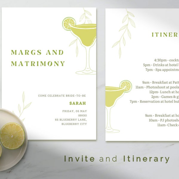 Margs and Matrimony Bachelorette Invite and Itinerary, Bach Weekend, Margaritas and Matrimony Schedule, Bachelorette Weekend Invitation