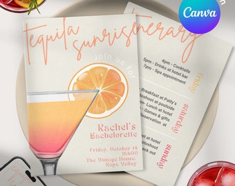 Tequila Sunrise Bachelorette Party Invite + Itinerary Template, Editable/Printable Canva Template, Instant Download, Bachelorette Weekend