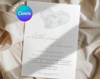 A Little Piece of Heaven Baby Shower Invitation, Dreamy Gender Neutral Theme, Editable/Printable Mobile/Digital Invite, On Cloud 9 Sprinkle