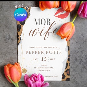 Mob Wife Bachelorette Einladung & Reiseplan, Vintage Ästhetisches altes Geld Brautparty/Bach/Junggesellinnenparty Wochenend-Planer + Invite, Digital